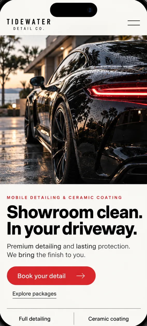 Example auto detailing site on a phone