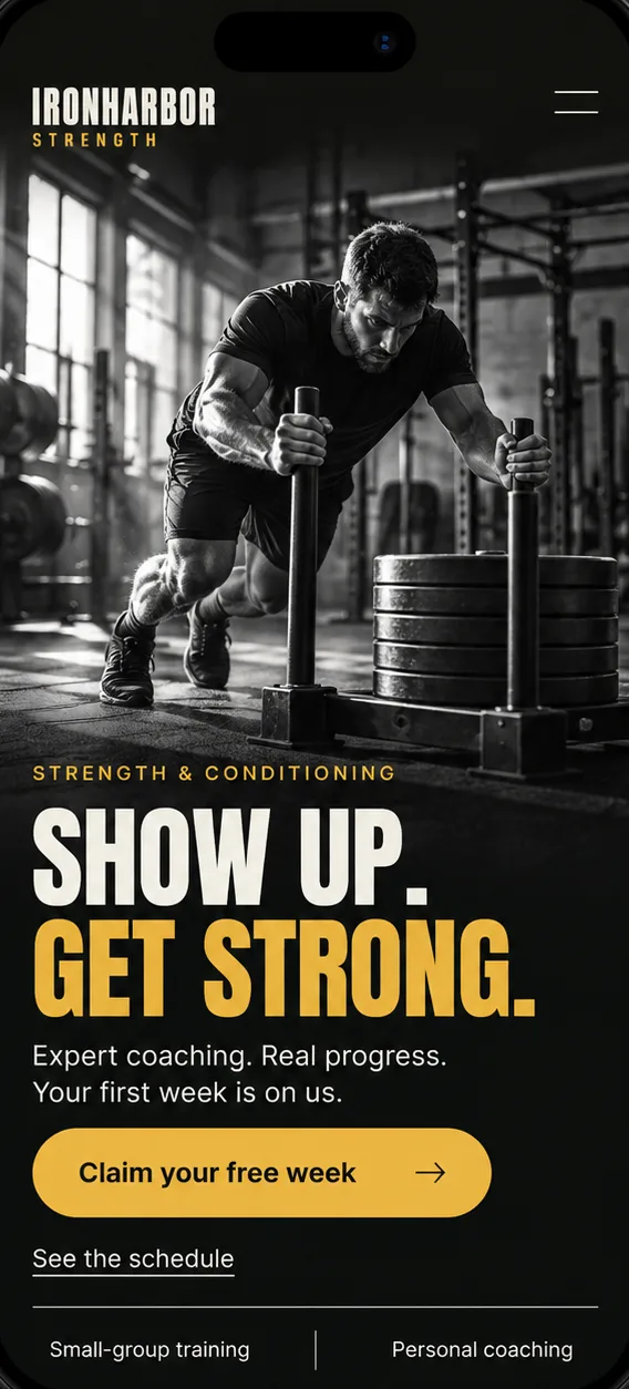 Example gym site on a phone