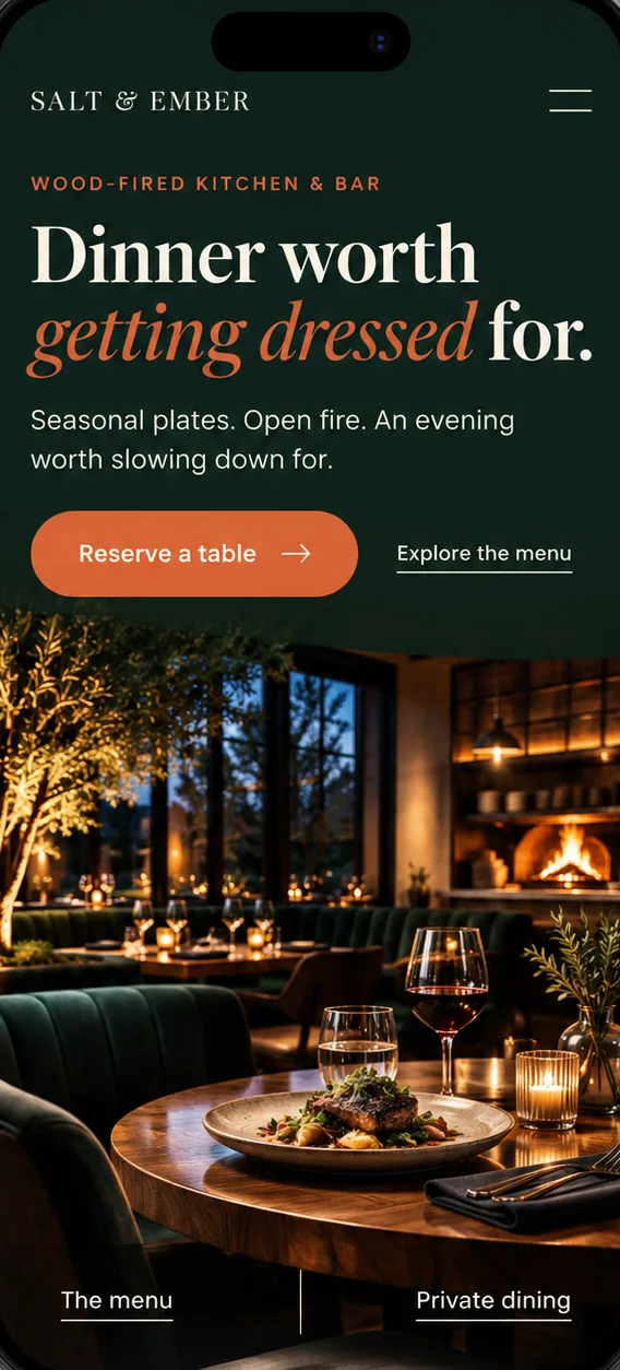 Example restaurant site on a phone