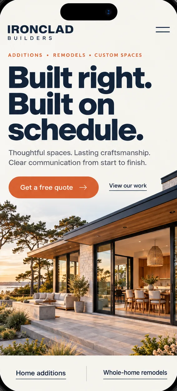Example contractor website on a phone