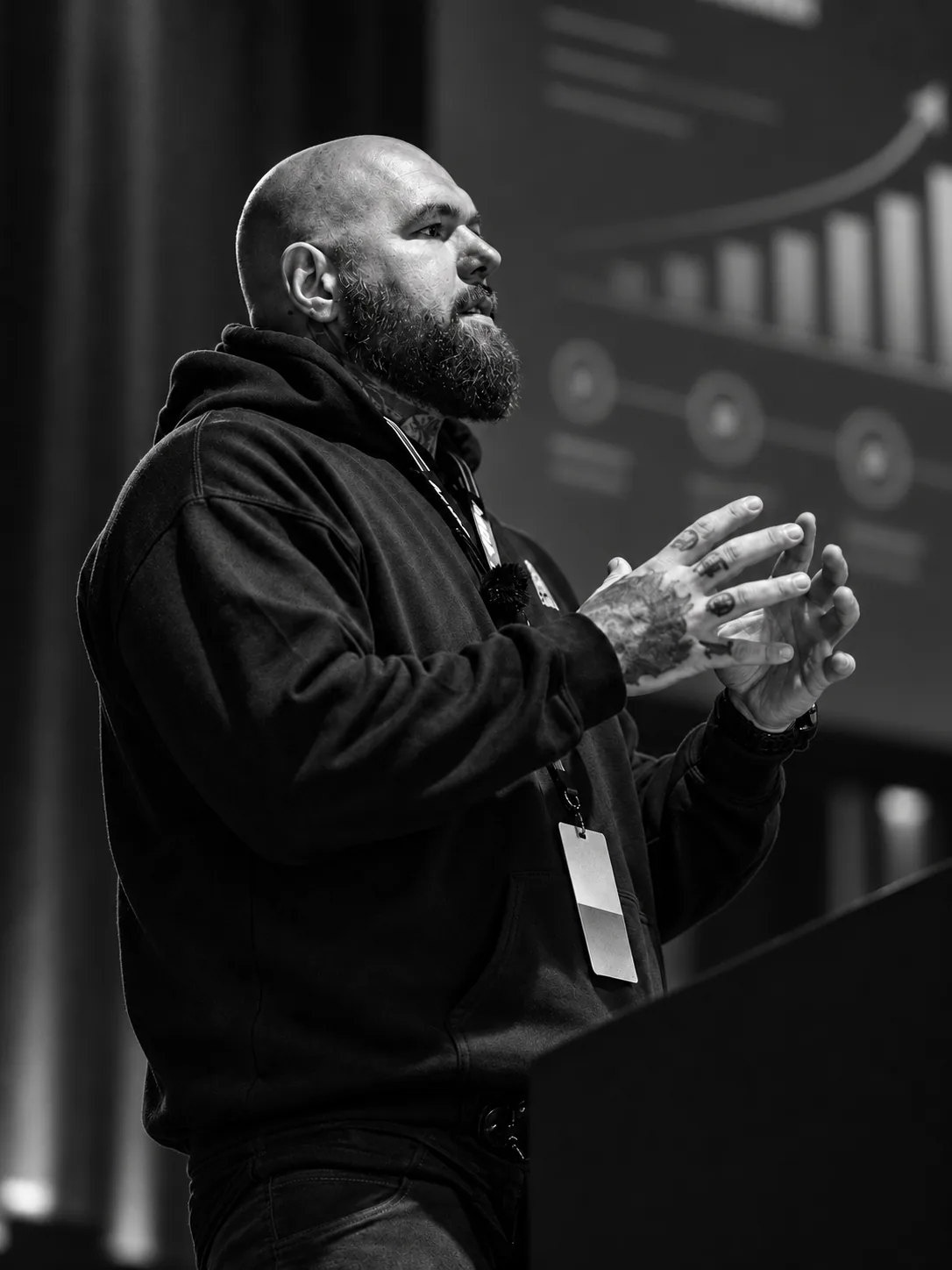 Mike Swirchak, founder of Black Flag Media, speaking on stage